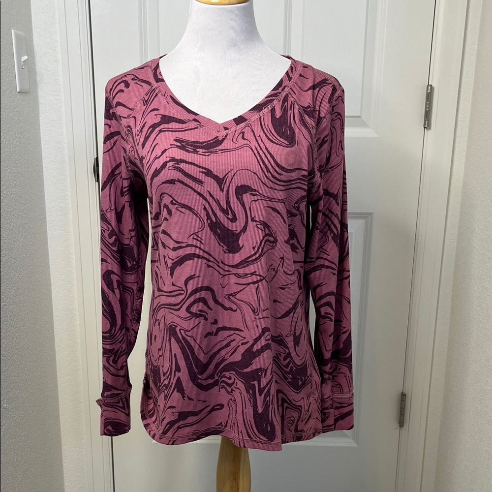 LuLaRoe Hazel XL 16 Mauve Plum Marble Ribbed V Neck Long Sleeve Top